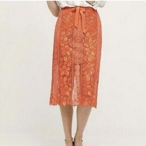 Anthropology Tracy Reece Pencil Lady Like lace Midi skirt Modern Tie Waist